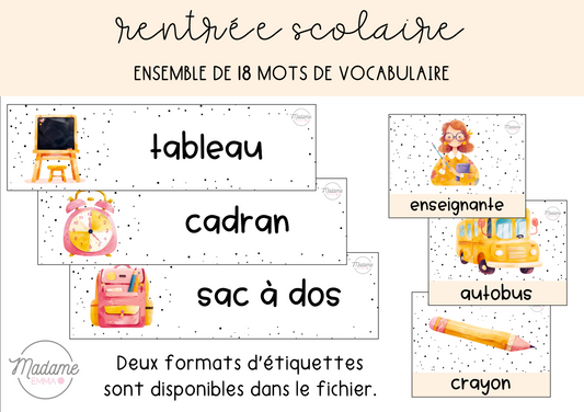 Vocabulaire - Rentrée scolaire