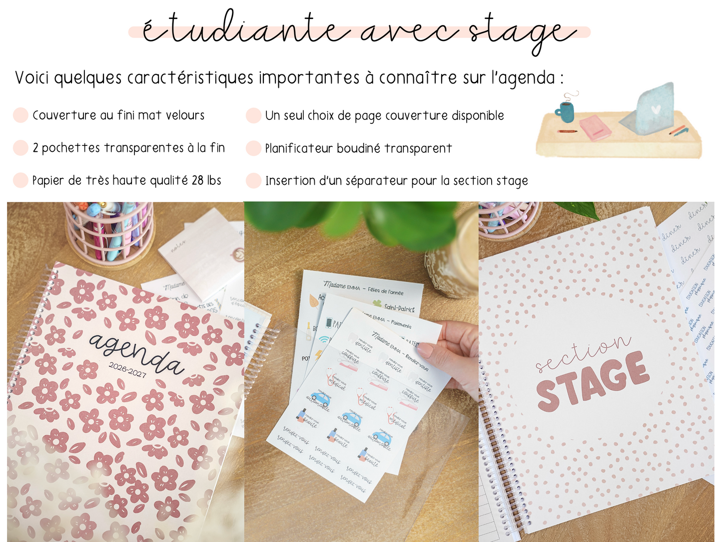 Agenda étudiante + section stage
