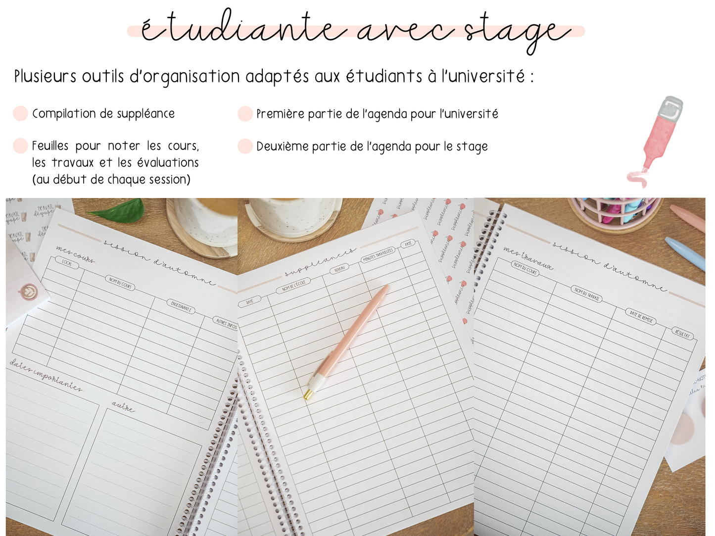 Agenda étudiante + section stage