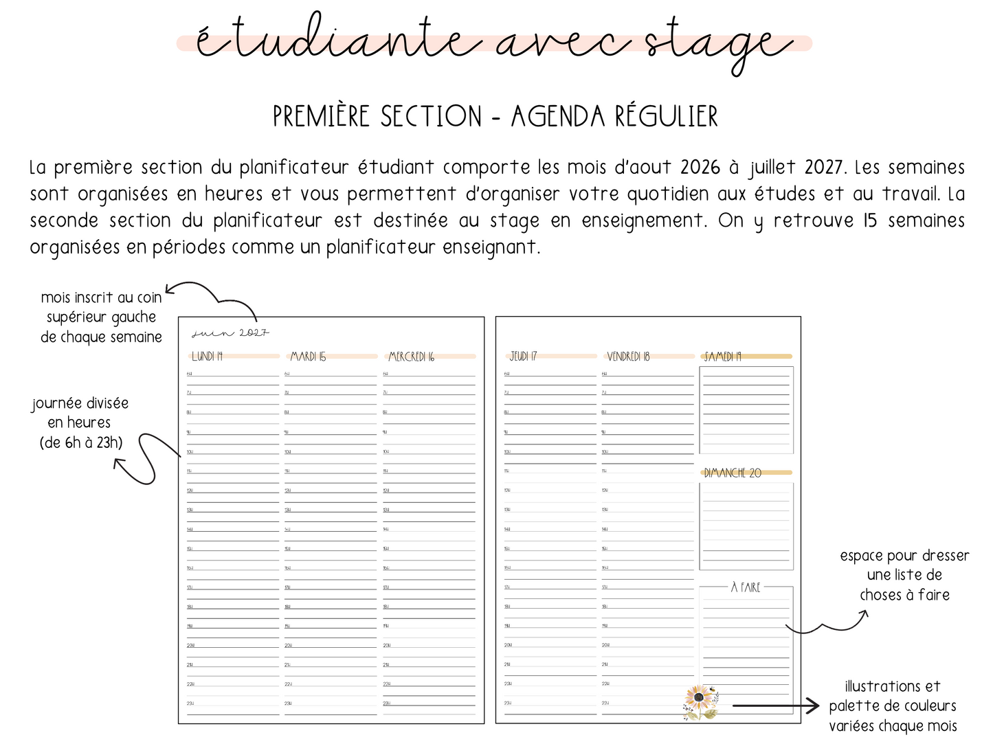 Agenda étudiante + section stage