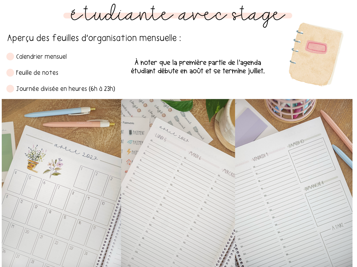 Agenda étudiante + section stage