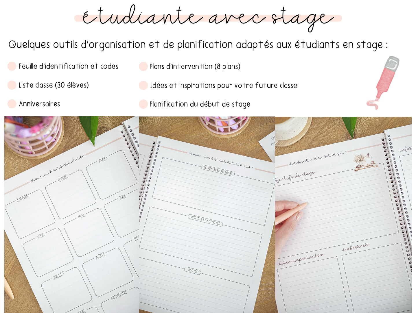 Agenda étudiante + section stage